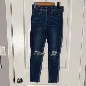 American Eagle Outfitters Dark Blue Distressed Skinny Jeans